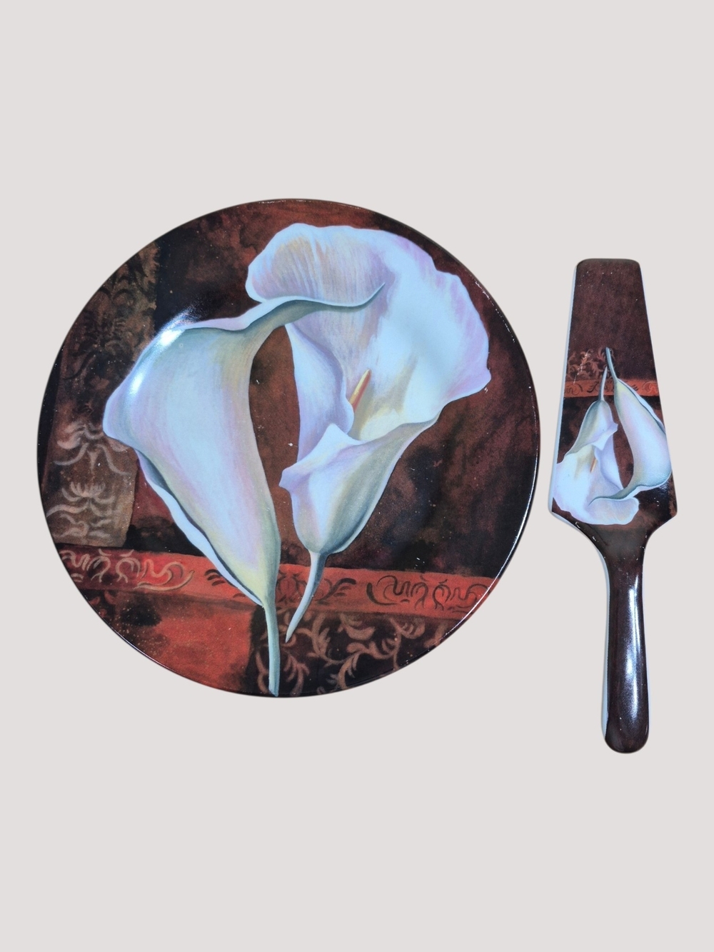 Calla Lily Cake Plate & Server Set - White Floral Sercing Set
